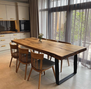 Table à manger carrée en bois massif de luxe KALATRI, écologique, avec pieds en métal, pour la maison moderne, l'appartement et l'hôtel - Product Image 3