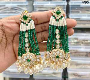 Style de vêtements de mariage de qualité supérieure clouté et travail de perles longues boucles d'oreilles à la mode lourdes ensembles de bijoux pour femmes et filles - Product Image 4