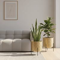 Jardinière en métal de luxe avec support noir, pot de fleurs d'intérieur et d'extérieur, porte-plante décoratif, décoration moderne pour balcon de maison