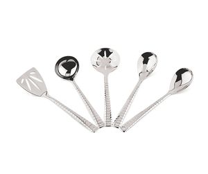 5 Piece <b>Stainless</b> <b>Steel</b> <b>Kitchen</b> Serving & Cooking <b>Utensil</b> Set Slotted Turner, Ladle, Skimmer, Serving Spoon & Deep Spoon - Product Image 2