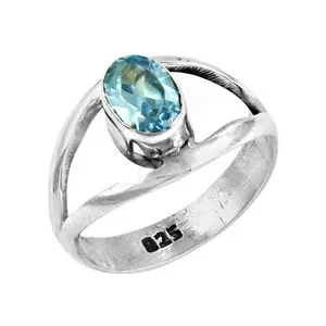 Anillo de Plata 925 con Topacio Azul, Corte Ovalado, Engaste de Bisel, Diseño Minimalista, Unisex, Uso Diario, Aniversario, Moderno - Product Image 3
