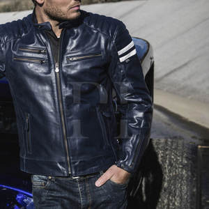 Veste en cuir de moto pour hommes de haute qualité sur mesure tissu respirant avec col montant et fermeture éclair pour l'hiver - Product Image 5