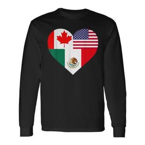 T-Shirt Unisex a Maniche Lunghe con Bandiera di Messico, Canada e USA, Stampa Digitale Promozionale - Product Image 1