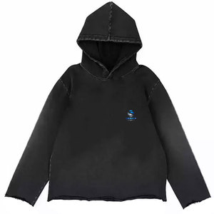 Mode hiver blanc personnalisé pull français éponge pull à capuche pour hommes Polyester brut ourlet haute qualité solide motif à capuche - Product Image 3