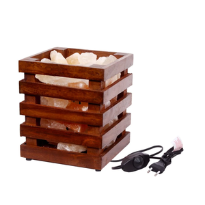 Purificateur d'air naturel ioniseur Lampe de sel de l'Himalaya Panier en bois - Sel rose de roche biologique Lampe de table électrique Décoration d'intérieur, Guérison - Product Image 4