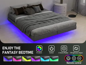 Newest Modern Design Style Floating Metal Bed Frame High Grade With RGB Led Lighting For Home Furniture