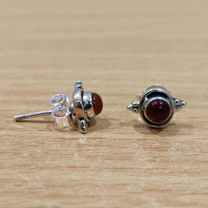 Classic Round Carnelian Gemstone 925 <b>Silver</b> <b>Stud</b> Earrings - Handmade Fine Jewelry Gift Item For Women - Product Image 1