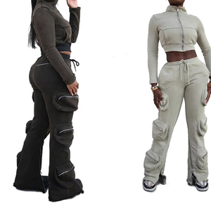 Customized Fitness Sports Color <b>Short</b> Zipper Stand Collar <b>Short</b> Top Trousers Suit Sweater Pants Pure Cotton Terry - Product Image 1