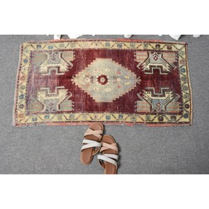 Tapis en laine patchwork vintage 1.9x3,5 pieds tapis à tissage plat turc couleurs rouges et bleues pour les décorations de salon - Product Image 5