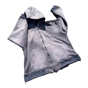 Sweat à capuche zippé lavé à l'acide imprimé de haute qualité pour hommes - Product Image 3
