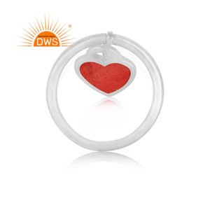 Anillo de plata de primera ley con forma de corazón, sortija, plata esterlina 925, blanco, rodio plateado, liso, esmalte rojo - Product Image 5