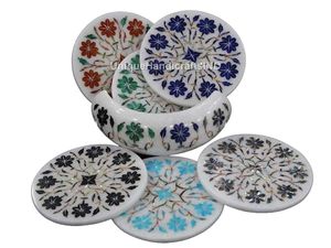 Sous-verres de tasses à thé en pierre de marbre et incrustation de métal de taille personnalisée de luxe pour le bureau à domicile-Star Crafts India - Product Image 6