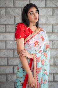 Diseñador exclusivo Indian Georgette Sarees Bodas Fiestas Tendencia Impresión digital Secuencia Bordado Trabajo Alto Étnico para mujeres - Product Image 2