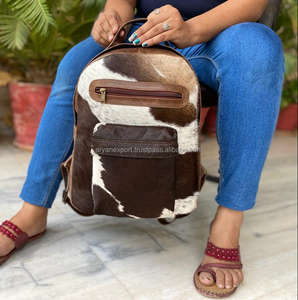 New Real Handmade Hair on Hide Fur Leather Backpack Retro Genuine Natural Cowhide Leather Vintage Unisex Casual Work <b>Laptop</b> <b>Bags</b> - Product Image 2