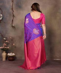 ATRACTIVO BANARASI SEDA COBRE ZARI TRABAJO SAREE CON BLUSA SIN COSTURA ROPA FORMAL PRECIO AL POR MAYOR ROPA ÉTNICA SAREE CUBIERTA - Product Image 6