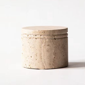 Handcrafted travertine stone storage jar with sleek round lid offering natural texture durable build and minimalist elegance - Product Image 1