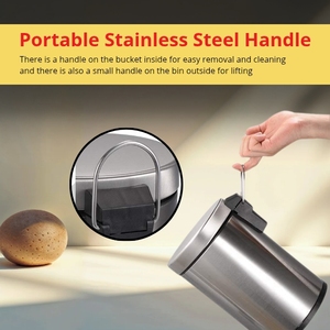 Cubo de basura interior extraíble de calidad superior fácil de usar, cubo de basura redondo de acero inoxidable con tapa de cierre suave, cubos de basura con Pedal - Product Image 2