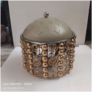 Calentador de alimentos de metal hecho a mano, plato de cazuela y olla caliente para Cocina Casera Servicio de alta calidad en acabado dorado y plateado - Product Image 2