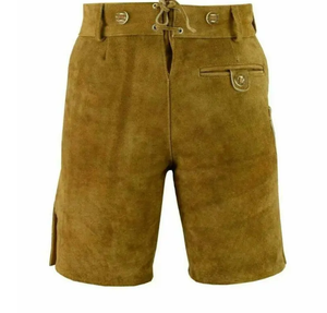 Fait sur mesure hommes Orange genou longueur Lederhosen taille haute bavarois pantalon court daim cuir tissu nouvelles fonctionnalités - Product Image 2