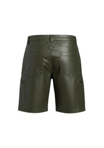 Mens Genuine Leather Cargo <b>Shorts</b> with Side <b>Zipper</b> Pockets Olive Green Fashionable and Streetstyle - Product Image 3