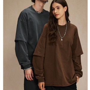 Sweat-shirts à capuche surdimensionnés à double couche en coton 100% vintage pour hommes, à manches longues, lourds, délavés, unis, teints en pièce, pour l'hiver - Product Image 4