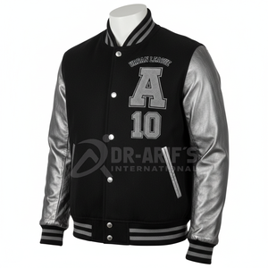 Urban League Varsity Jacket <b>Men</b> <b>Black</b> Silver PU Leather Sleeves Embroidered Letter A 10 Preppy Style Autumn Wear - Product Image 2