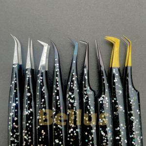 Pinzas profesionales negras para pestañas, punta de volumen de fibra, puntas recubiertas de Plasma de acero inoxidable, herramienta de pinzas de extensión de pestañas - Product Image 1