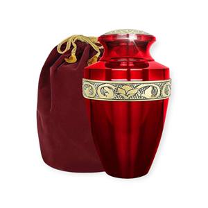Elegante Urna Funeraria Roja Intensa con Bandas Florales Doradas y Tapa a Juego para Cenizas de Adultos - Product Image 6