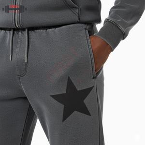 Ensemble de survêtement streetwear délavé à l'acide, impression sérigraphique, jogging vintage, sweat-shirts et pantalons évasés pour hommes, survêtement 100% coton de luxe - Product Image 3