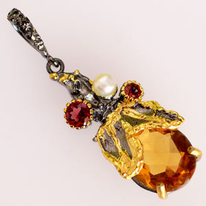 Plata de Ley 925, venta al por mayor, colgantes de piedras preciosas, granate citrino y colgantes de perlas, colgante de piedra natal suelta facetada, joyería - Product Image 3