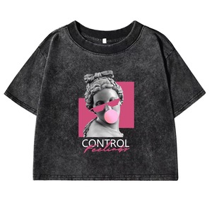 Camisetas de Algodón con Lavado Ácido Desgastado para Mujer, Venta al por Mayor, Personalizadas, Gruesas, Cortadas, con Estampado DTG para Damas - Product Image 1