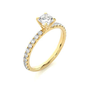 Anillo de Compromiso de Moissanita con Corte Princesa de 1.50 Ct en Oro Amarillo con Acentos, Elegante y Duradero - Product Image 2