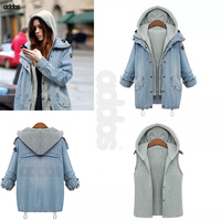 Veste en jean fantaisie 2 en 1 avec boutons-pression sur le devant, coupe-vent imperméable et respirant, et veste en jean bleu uni
