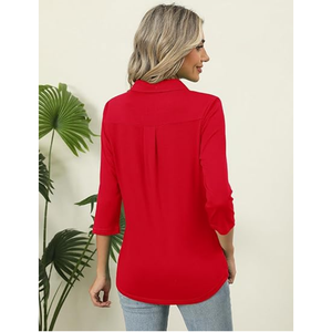 Blusa Casual de Negocios para Mujer, Cuello en V, Manga 3/4, Corte Holgado, para Oficina, Trabajo, Personalizable con Logotipo OEM - Product Image 4