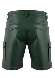 New Custom Mens <b>Green</b> Genuine Leather Utility Cargo Shorts Streetwear Style and Utility Pockets Six Pockets Shorts - Product Image 3