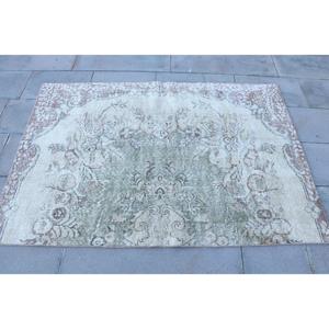 Rug, 3.7x5.4 ft Vintage Rug, <b>Brown</b> Striped Rug <b>Wool</b> - Product Image 4