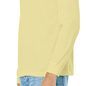 mens light yellow pastel <b>plain</b> solid blank casual <b>long</b> <b>sleeve</b> tshirt crewneck basic tee <b>top</b> - Product Image 2