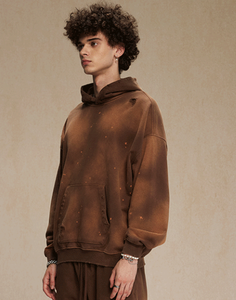 Nueva versión para hombre 450g sólido de gran tamaño lavado 100% algodón Sudadera con capucha Jersey desgastado sin cordón teñido en aerosol - Product Image 5