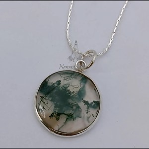Collier pendentif en argent sterling fait main avec agate mousse, bijoux bohèmes - Product Image 6
