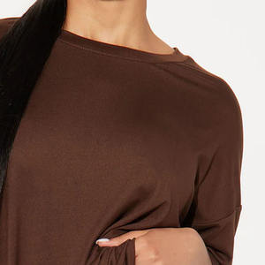 Camiseta de algodón 100% de otoño y Verano y conjunto corto de 2 piezas para mujer/conjunto de ropa de descanso transpirable de alta calidad de Color sólido para mujer - Product Image 4