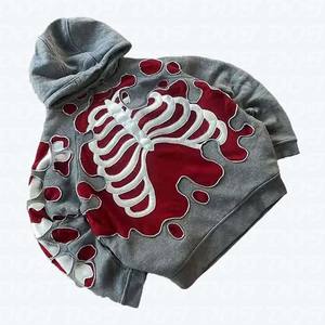 Sudadera con capucha y cremallera completa de alta calidad, bordado de diamantes de imitación personalizado, sudaderas con capucha de talla grande para hombre, Sudadera con capucha BAE con estampado de esqueleto personalizado - Product Image 1