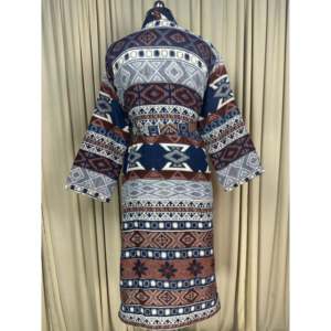 Cómodo y Cálido Kimono de Lana de Yak para Mujer, Estampado de Diamantes Azules, Bata de Casa con Bolsillos, Tejido ODM - Product Image 3