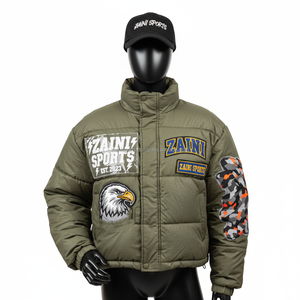 Veste matelassée pour femmes 320 GSM Polyester extérieur rembourrage chaud ton olive broderie personnalisée Patchwork veste matelassée pour femmes - Product Image 1