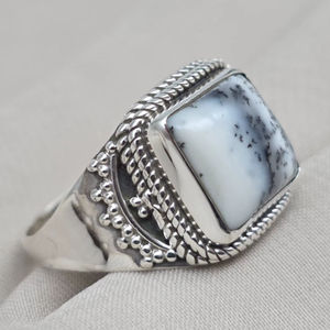 925 Sterling Silver Dendritic Agate <b>Ring</b> Square Black & White Agate Jewelry Handmade Boho <b>Statement</b> <b>Ring</b> Unique Gift for Her - Product Image 1