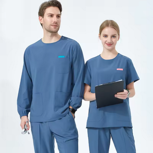 Round Neck Long Sleeve <b>Scrub</b> Sets Stretch Material Uniforms - Product Image 6