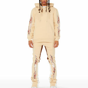 Nouvel ensemble décontracté d'hiver tendance, survêtement ample uni de haute qualité 100% coton, sweat à capuche zippé et pantalon deux pièces - Product Image 1