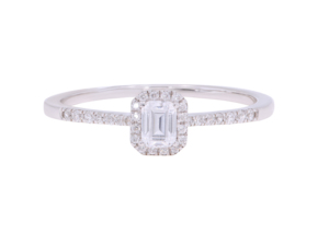 Simple Elegance 0.31Ct Esmeralda y Moissanite Anillo de compromiso Elegante Halo Plata de ley OEM Anillo al por mayor - Product Image 6