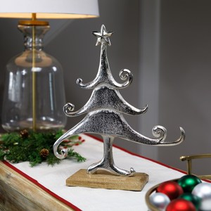 Silver Metal Sculpture Ornament <b>Tree</b> On Wood Base For <b>Christmas</b> Home Decoration in Low Price - Product Image 2