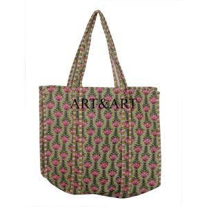 Handmade Lightweight <b>Quilted</b> Bohemian <b>Summer</b> Tote Bag Open Closure Modern Trendy Stylish Two Straps Convenient Pockets for Women - Product Image 1