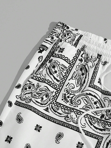 Pantalones cortos estampados de tendencia para hombre, bolsillos estampados, cintura elástica, Hip Hop, algodón Vintage, pantalones cortos de lavado ácido personalizados para hombre - Product Image 5